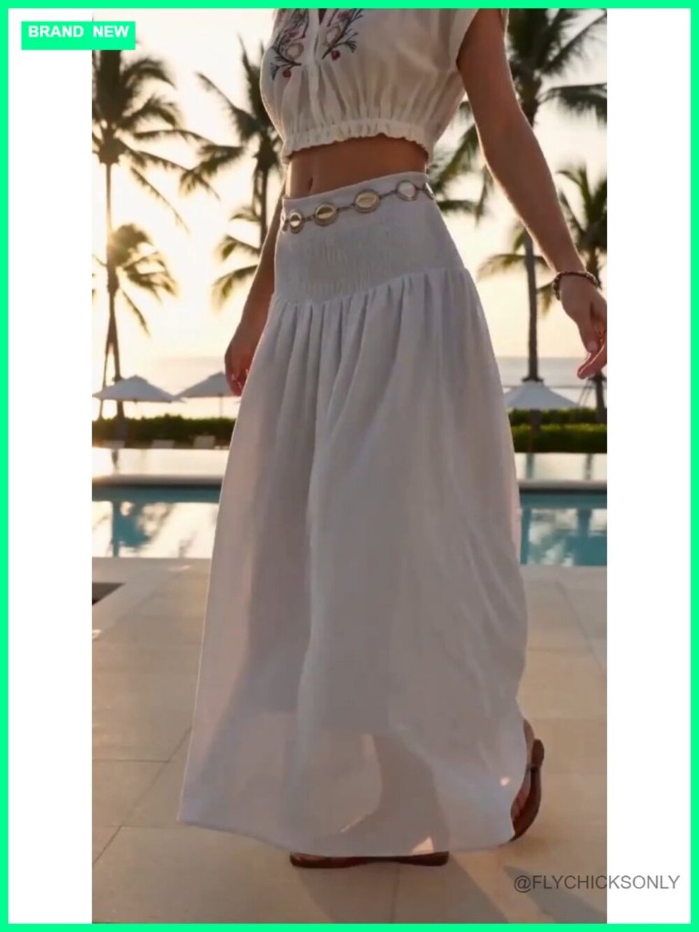 Women's Maxi Skirt Smocked High Waist Boho Flowy Long Skirt - Picture 6 of 6